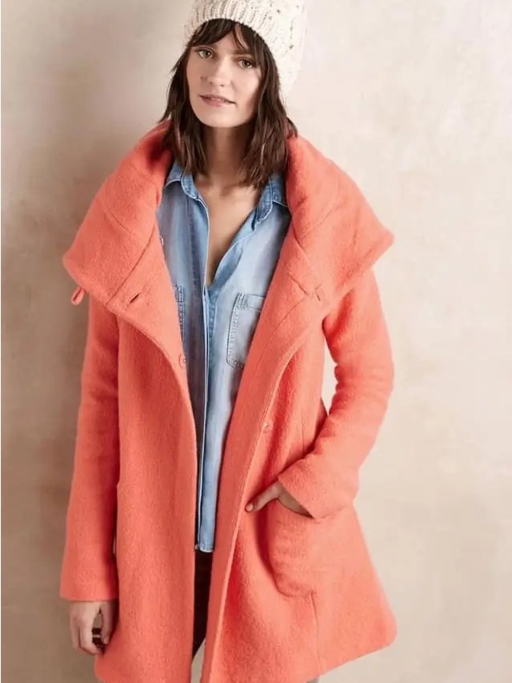 Moth by Anthropologie Boiled Wool Hooded Coat Orange Coral Size S